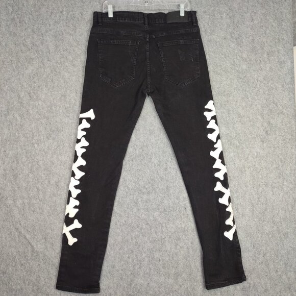 AHP Another Hype Piece Jeans Mens 34x31 Black Slim Straight Pant Crossbones Flaw - Picture 5 of 12